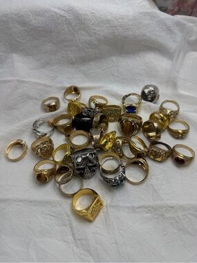 Men’s Gold and Silver Rings Lot with Gemstone Accents  #14TB